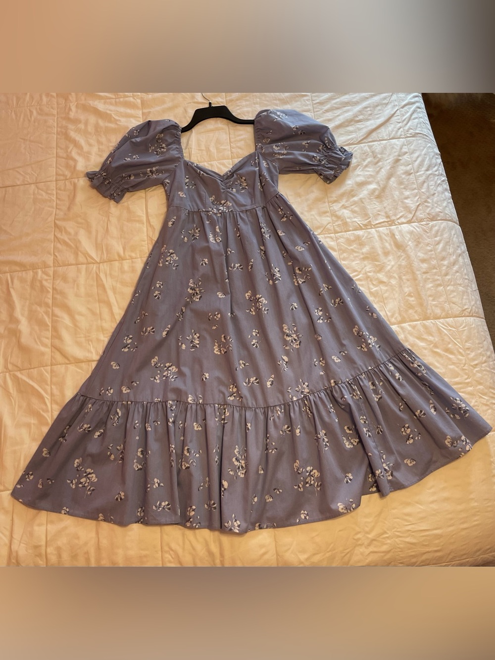 Abercrombie & Fitch Emerson Poplin Blue Floral Puff Sleeve Midi Dress Size Small